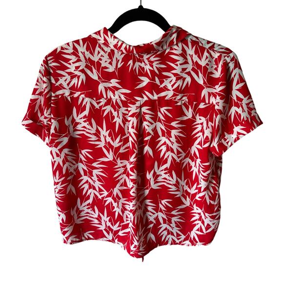 Pink Rose Cropped Hawaiian Style Button Down Top Blouse Women's Size Medium - Picture 6 of 8